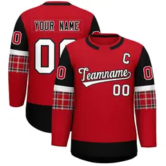 Red Black Raglan Sleeves Round-Neck Hockey Jersey