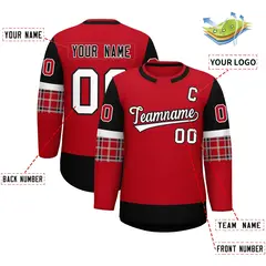 Red Black Raglan Sleeves Round-Neck Hockey Jersey 2