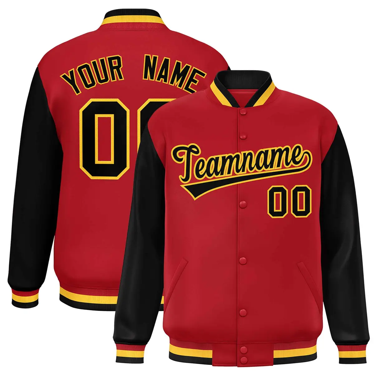 Red Black Raglan Sleeves Varsity Letterman Baseball Jacket