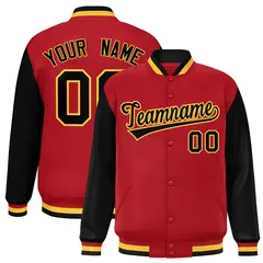 Red Black Raglan Sleeves Varsity Letterman Baseball Jacket 1
