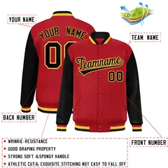 Red Black Raglan Sleeves Varsity Letterman Baseball Jacket 2