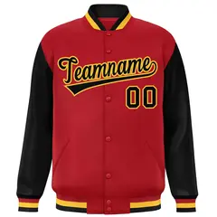 Red Black Raglan Sleeves Varsity Letterman Baseball Jacket 3