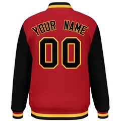 Red Black Raglan Sleeves Varsity Letterman Baseball Jacket 4