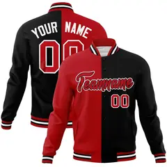 Red Black-Red Two Tone Split Varsity Full-Snap Letterman Jacket