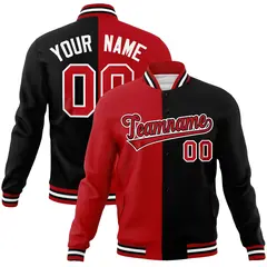 Red Black-Red Two Tone Split Varsity Full-Snap Letterman Jacket