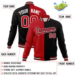 Red Black-Red Two Tone Split Varsity Full-Snap Letterman Jacket 4