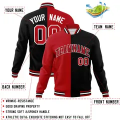 Red Black-Red Two Tone Split Varsity Full-Snap Letterman Jacket 4