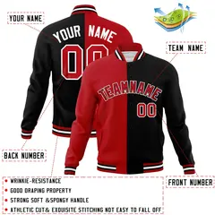 Red Black-Red Two Tone Split Varsity Full-Snap Letterman Jacket 4