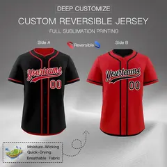 Red Black Reversible Baseball Jersey Moisture-Wicking 2