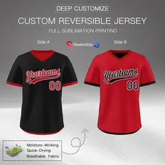 Red Black Reversible Pullover Baseball Jersey 2