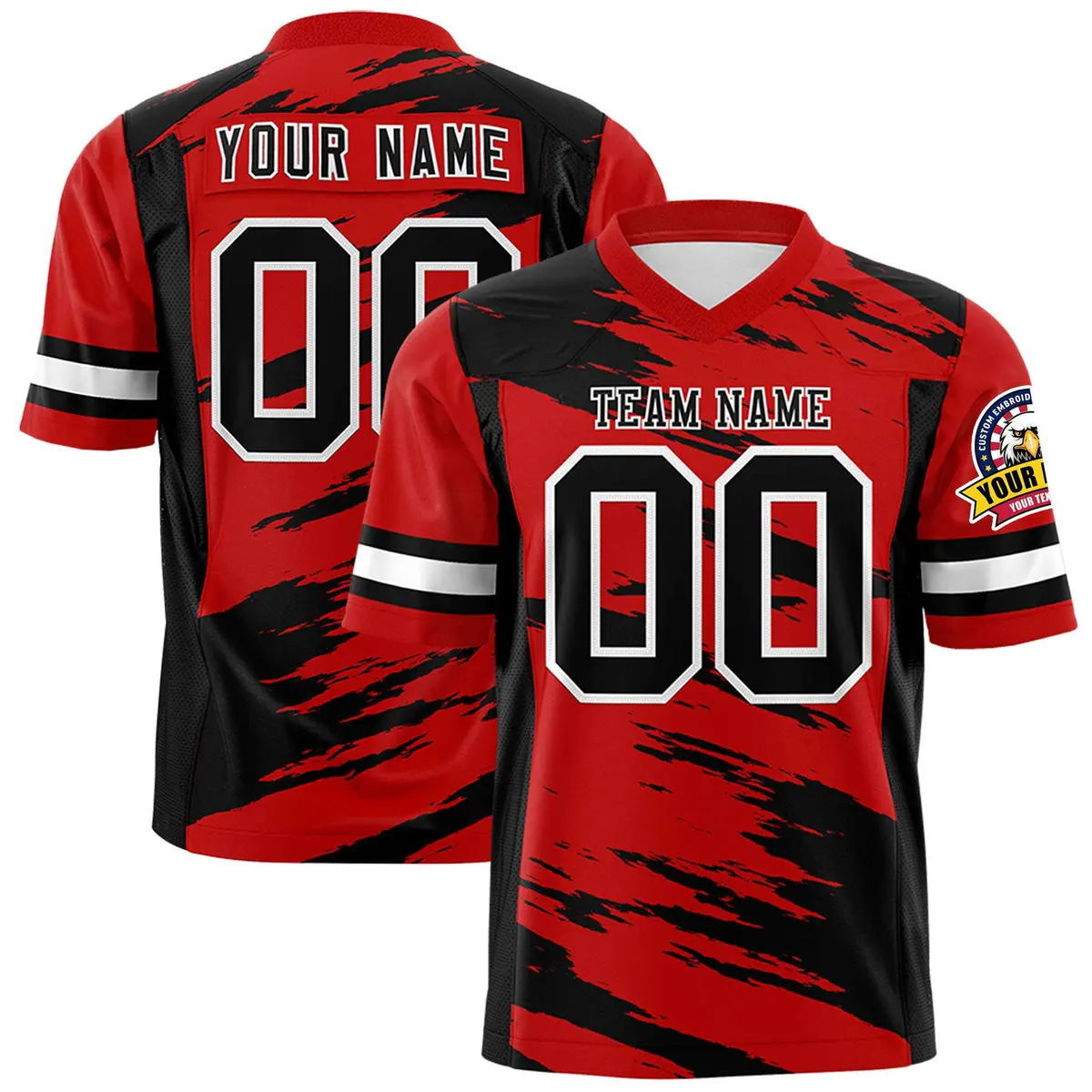 Red Black Scratch Pattern Authentic Football Jersey
