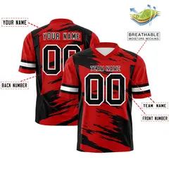 Red Black Scratch Pattern Authentic Football Jersey 2