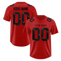 Red Black Sequin Lettering Football Jersey 1