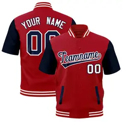 Red Black Short Sleeve Full-Snap Varsity Jacket