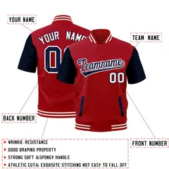 Red Black Short Sleeve Full-Snap Varsity Jacket 2