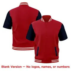 Red Black Short Sleeve Full-Snap Varsity Jacket 7