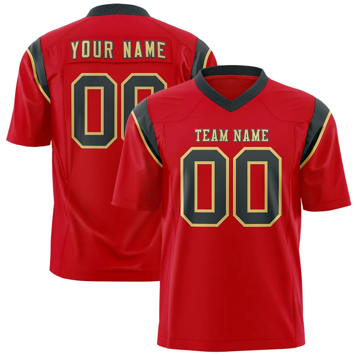 Red Black Shoulder Cut Two-Tone Flag Football Jersey