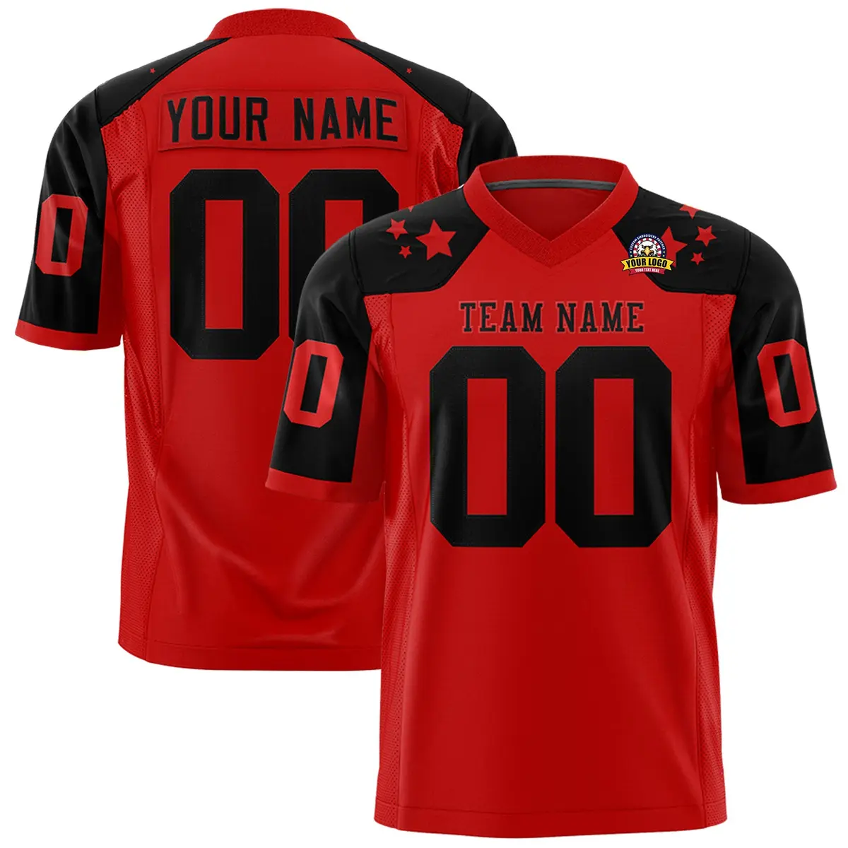 Red Black Shoulder Star Pattern Flag Football Jersey