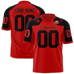 Red Black Shoulder Star Pattern Flag Football Jersey