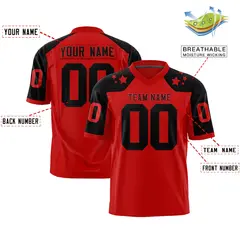 Red Black Shoulder Star Pattern Flag Football Jersey 2