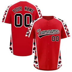 Red Black Side Camo Baseball Jersey