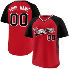 Red Black Side Spot Raglan Sleeves Pullover Baseball Jersey