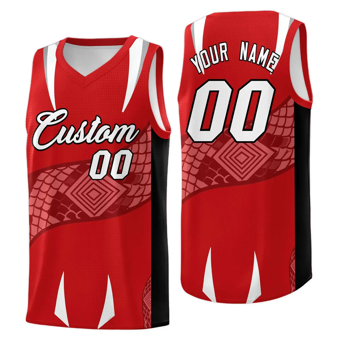 Red Black Snake Scale Venomous Fang Graffiti Basketball Jersey