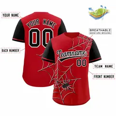 Red Black Spider Web Raglan Sleeves Baseball Jersey 2