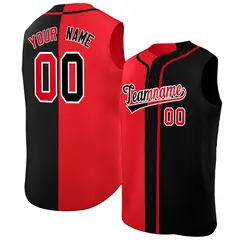 Red Black Split-Design Authentic Sleeveless Baseball Jersey
