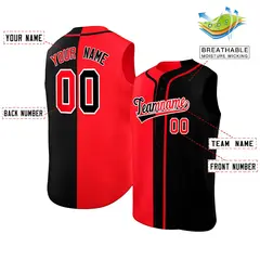 Red Black Split-Design Authentic Sleeveless Baseball Jersey 2