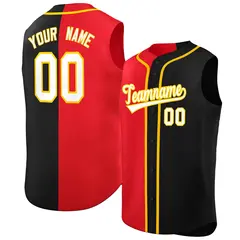 Red Black Split-Design Authentic Sleeveless Baseball Jersey