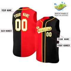 Red Black Split-Design Authentic Sleeveless Baseball Jersey 2