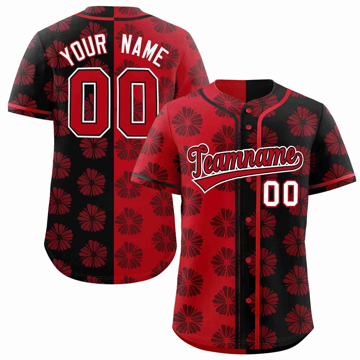 Red Black Split Flower Graffiti Authentic Baseball Jersey