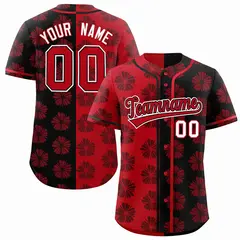 Red Black Split Flower Graffiti Authentic Baseball Jersey 1