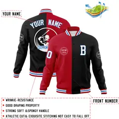Red Black Split Full-Snap Varsity Letterman Baseball Jacket 4