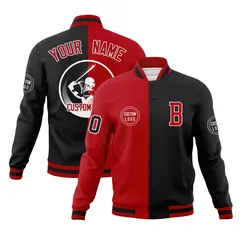 Red Black Split Full-Snap Varsity Letterman Baseball Jacket 1