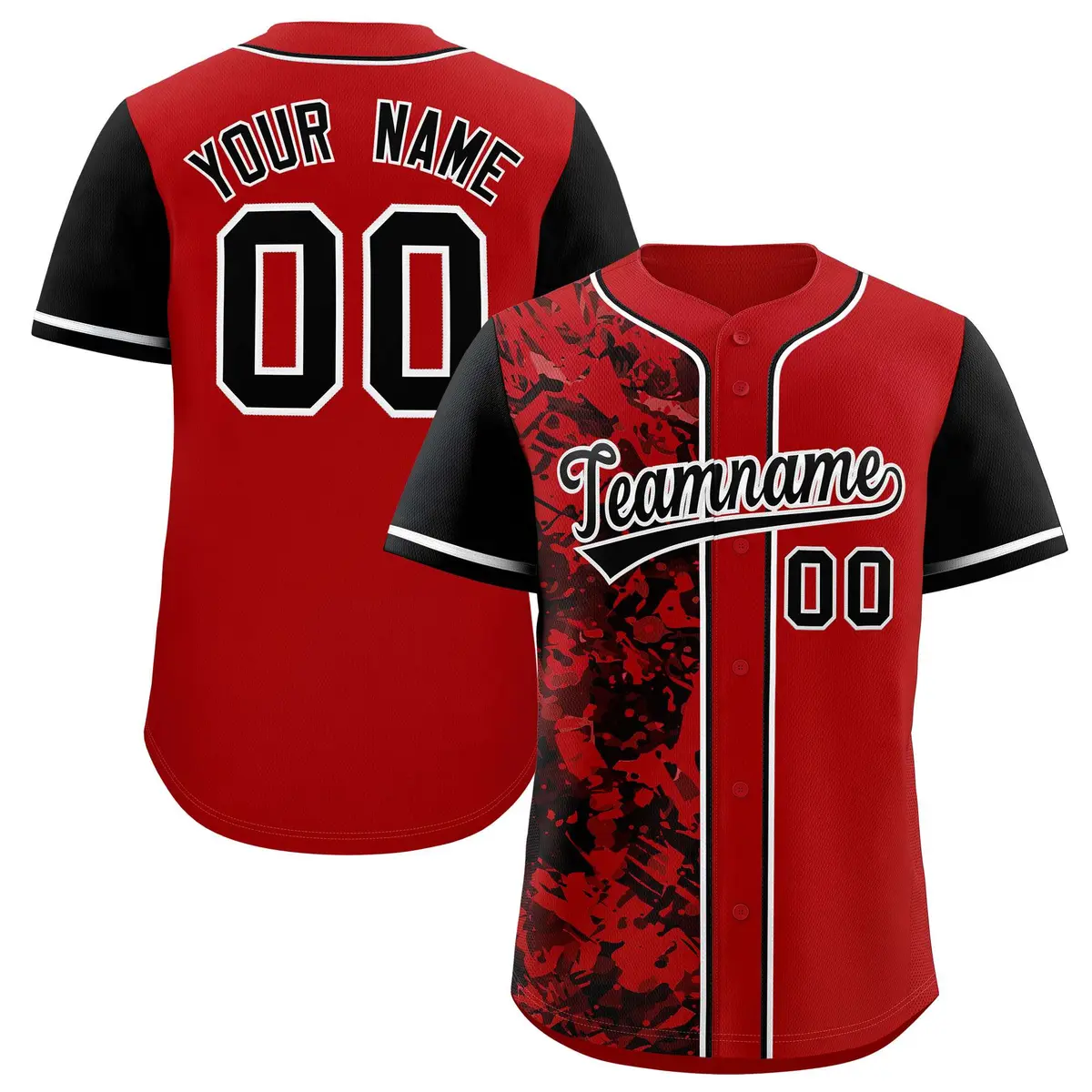 Red Black Split Graffiti Raglan Sleeve Baseball Jersey