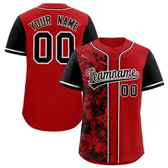 Red Black Split Graffiti Raglan Sleeve Baseball Jersey 1
