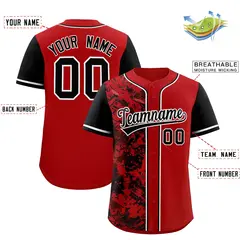 Red Black Split Graffiti Raglan Sleeve Baseball Jersey 2