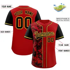 Red Black Split Graffiti Raglan Sleeve Baseball Jersey 2