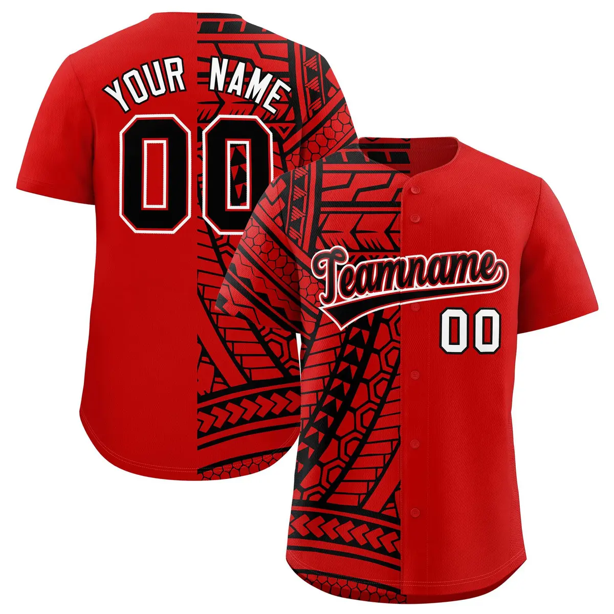 Red Black Split Tribal Baseball Jersey