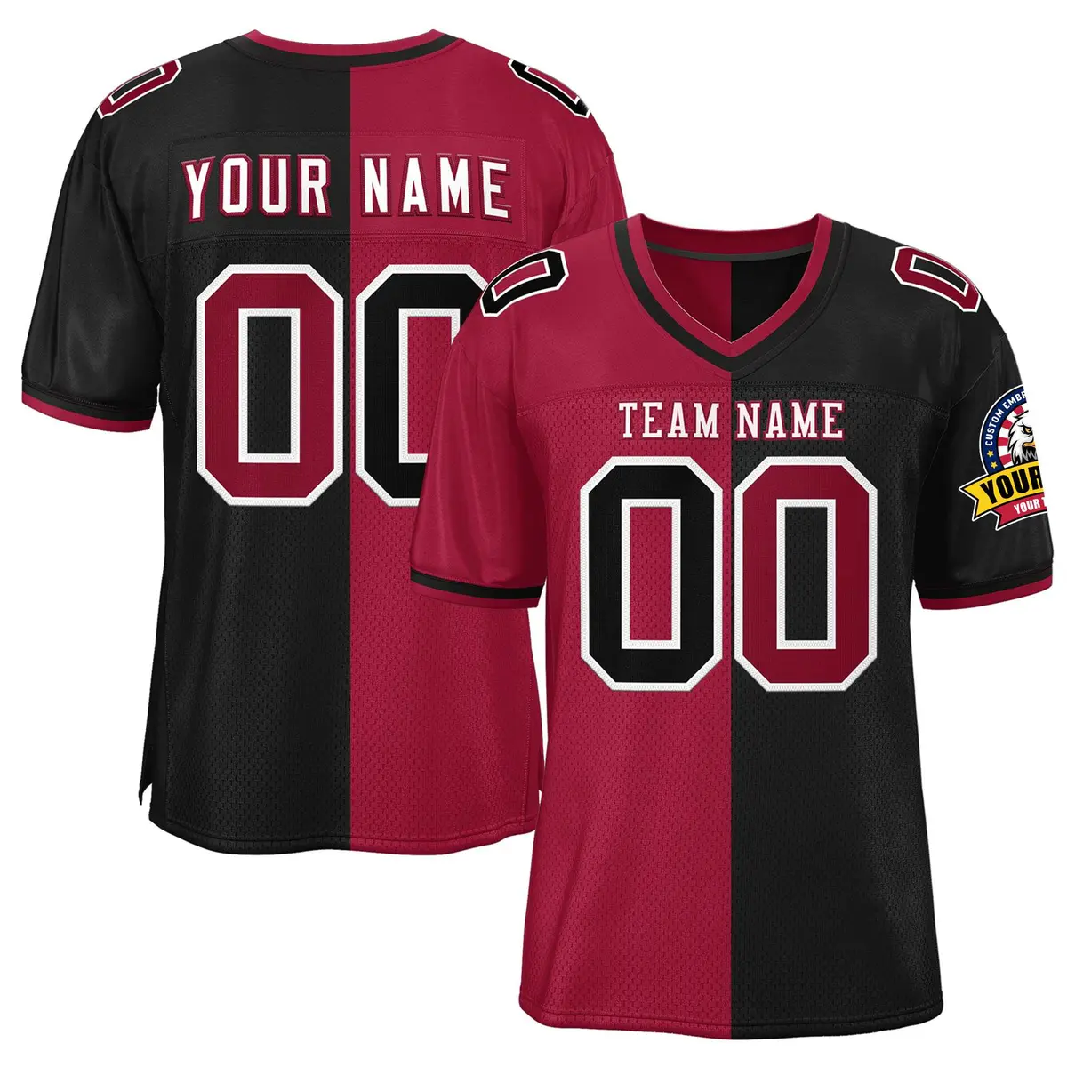 Red Black Split Two Tone Authentic Football Jersey