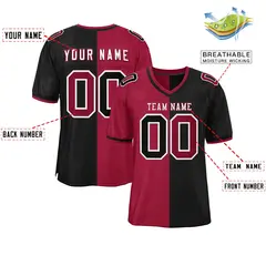 Red Black Split Two Tone Authentic Football Jersey 2