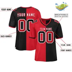 Red Black Split Two Tone Authentic Football Jersey 2