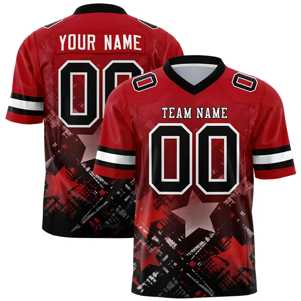 Red Black Star Gradient Flag Football Jersey