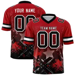 Red Black Star Gradient Flag Football Jersey