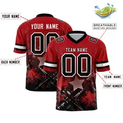 Red Black Star Gradient Flag Football Jersey 2