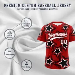 Red Black Star Graffiti Baseball Jersey 3
