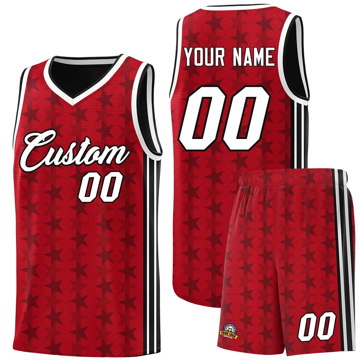 Red Black Star Graffiti Pattern Basketball Jersey