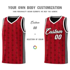 Red Black Star Graffiti Pattern Basketball Jersey 3